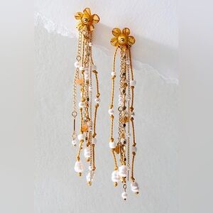 NWT FREE PEOPLE Willow Dangles Earrings yellow orange flower